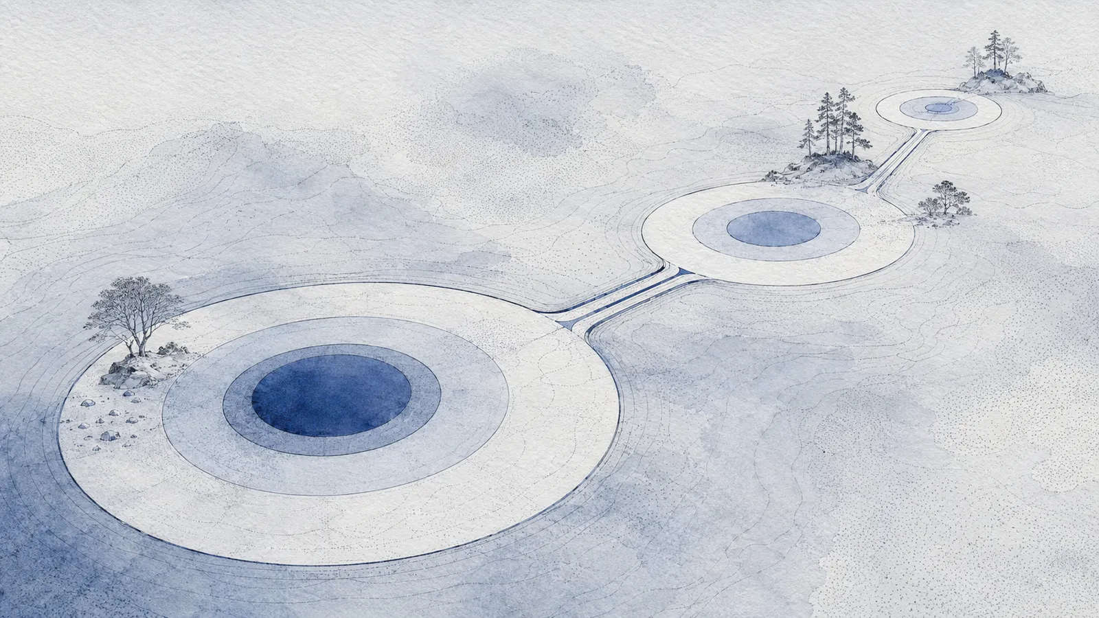Soft concentric workspaces with clear transitions—data receives an appropriate place