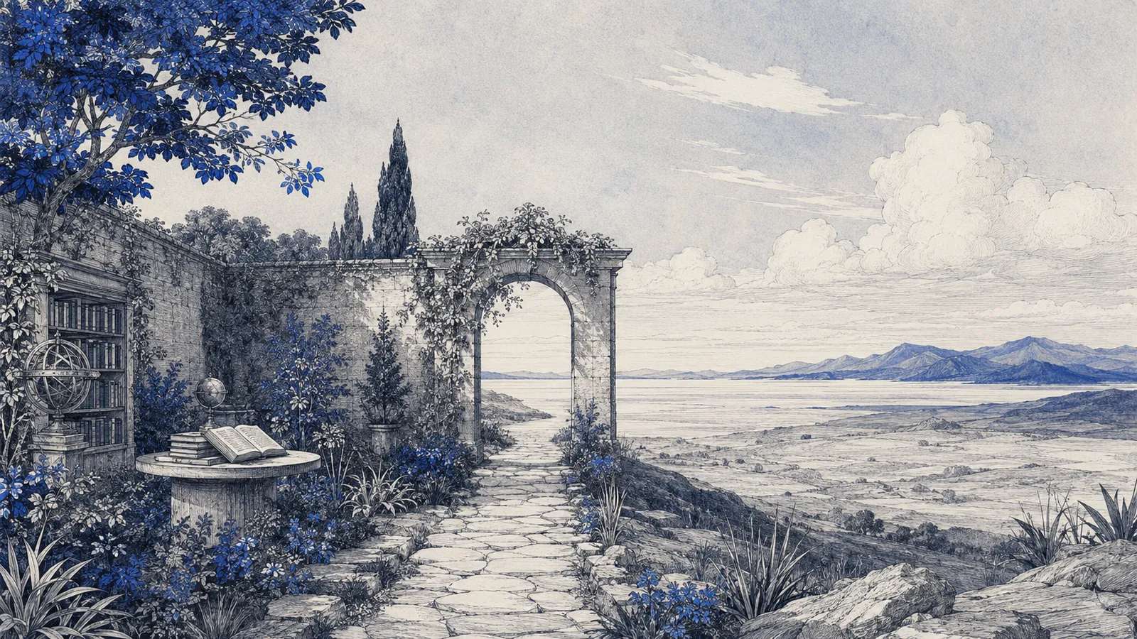 A quiet transition between a protected garden and an open horizon—sovereignty as a deliberate boundary