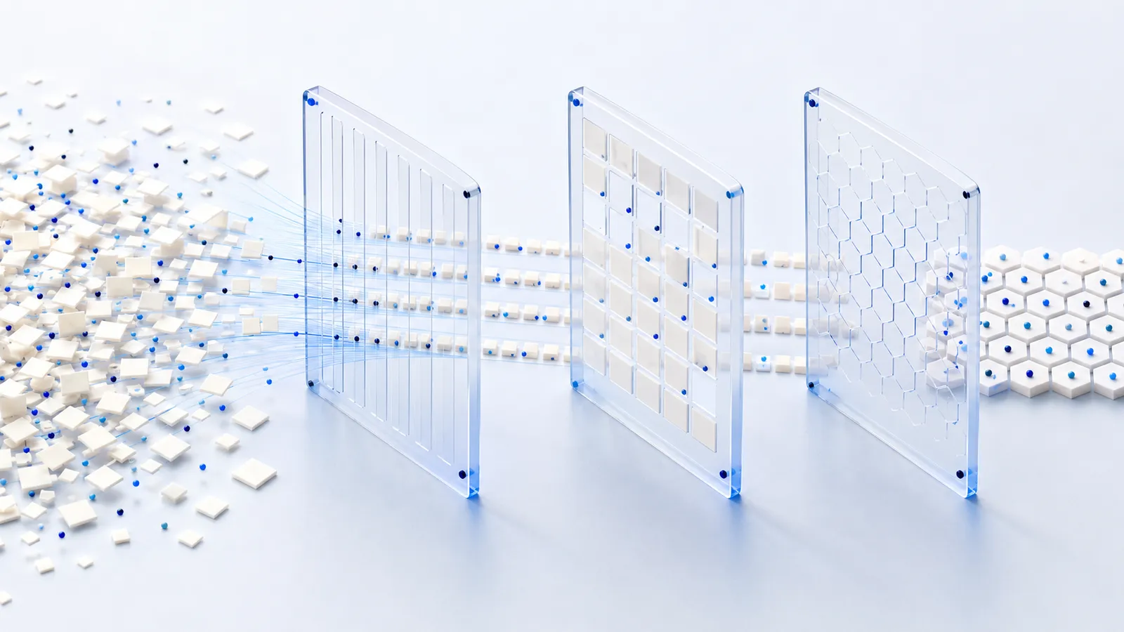 Data points pass through three transparent, purpose-specific quality and ordering frames