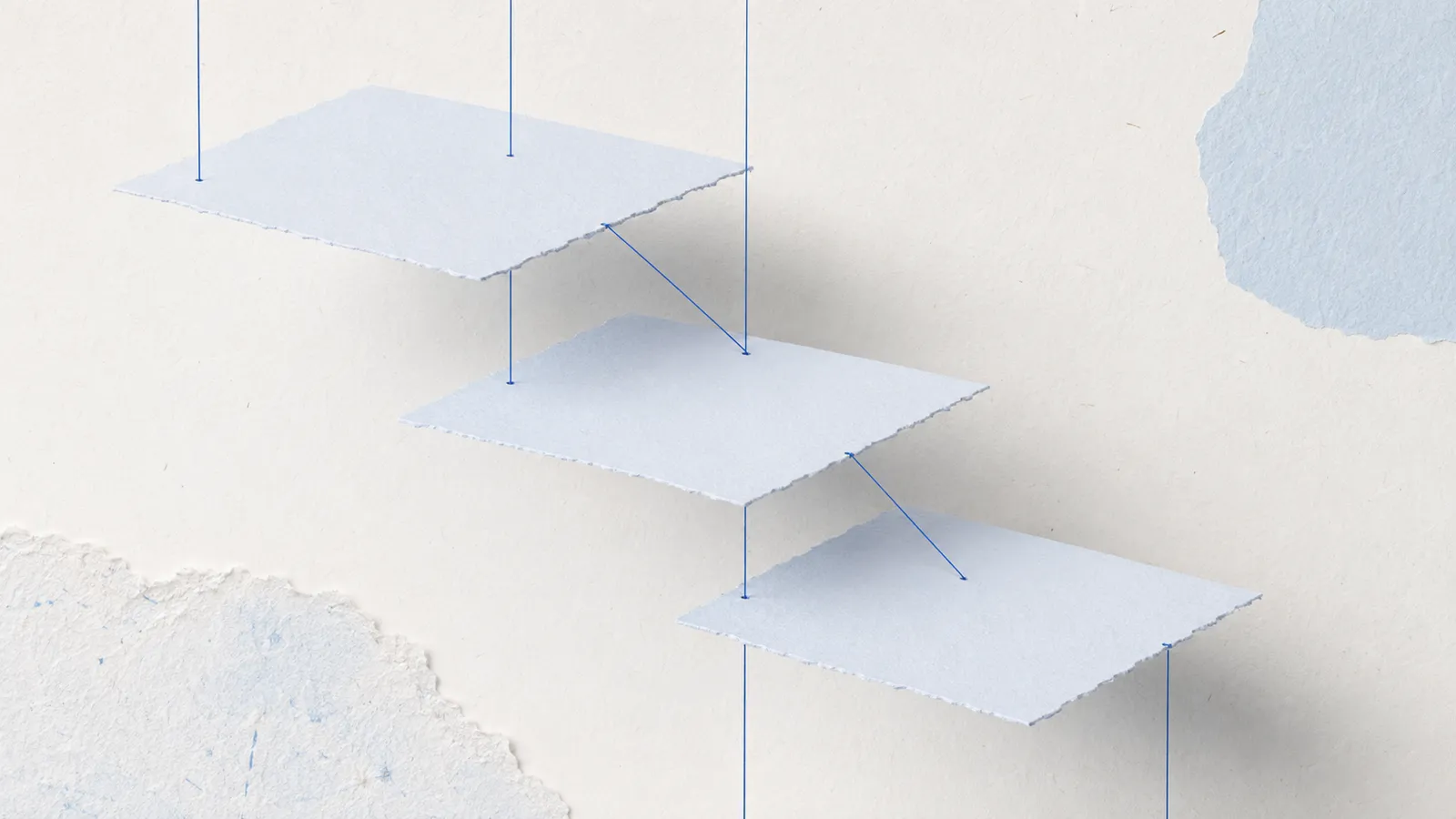 Three abstract layers in pale blue paper