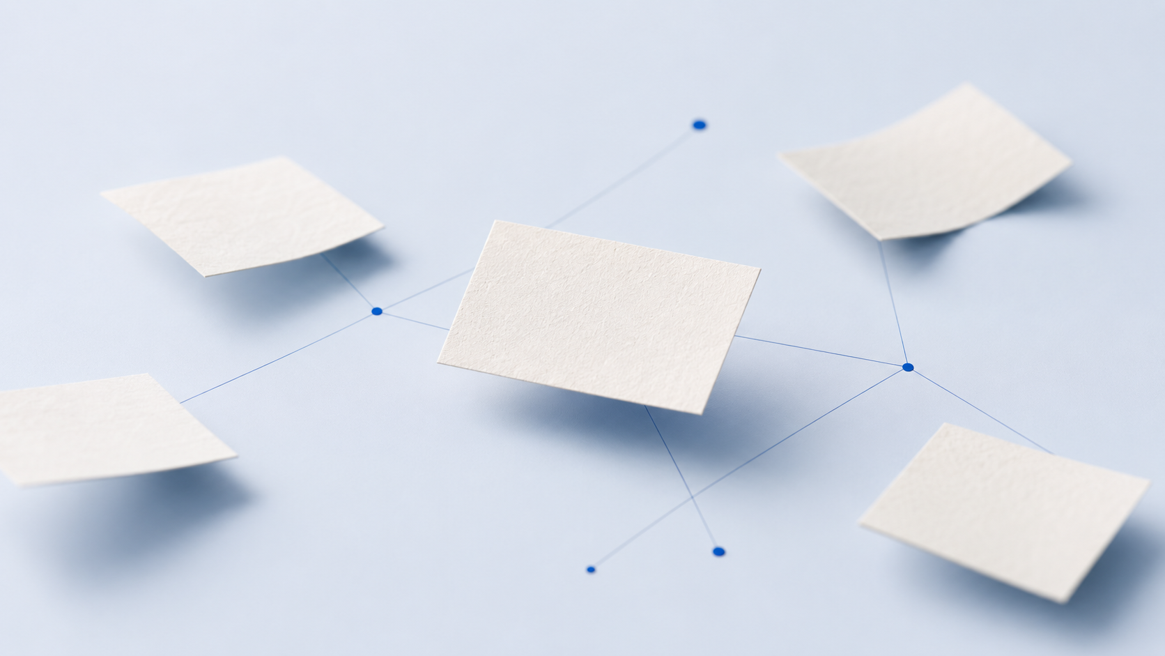 Abstract knowledge web of connected notes in blue